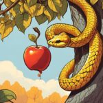 中央にヘビとりんごの画像、アイコンなどに使いやすい